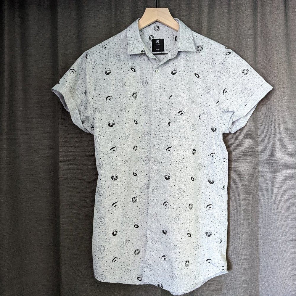 Men's Visive Size S Grey Donut & Sprinkles Print Button-Down Short-Sleeve Shirt